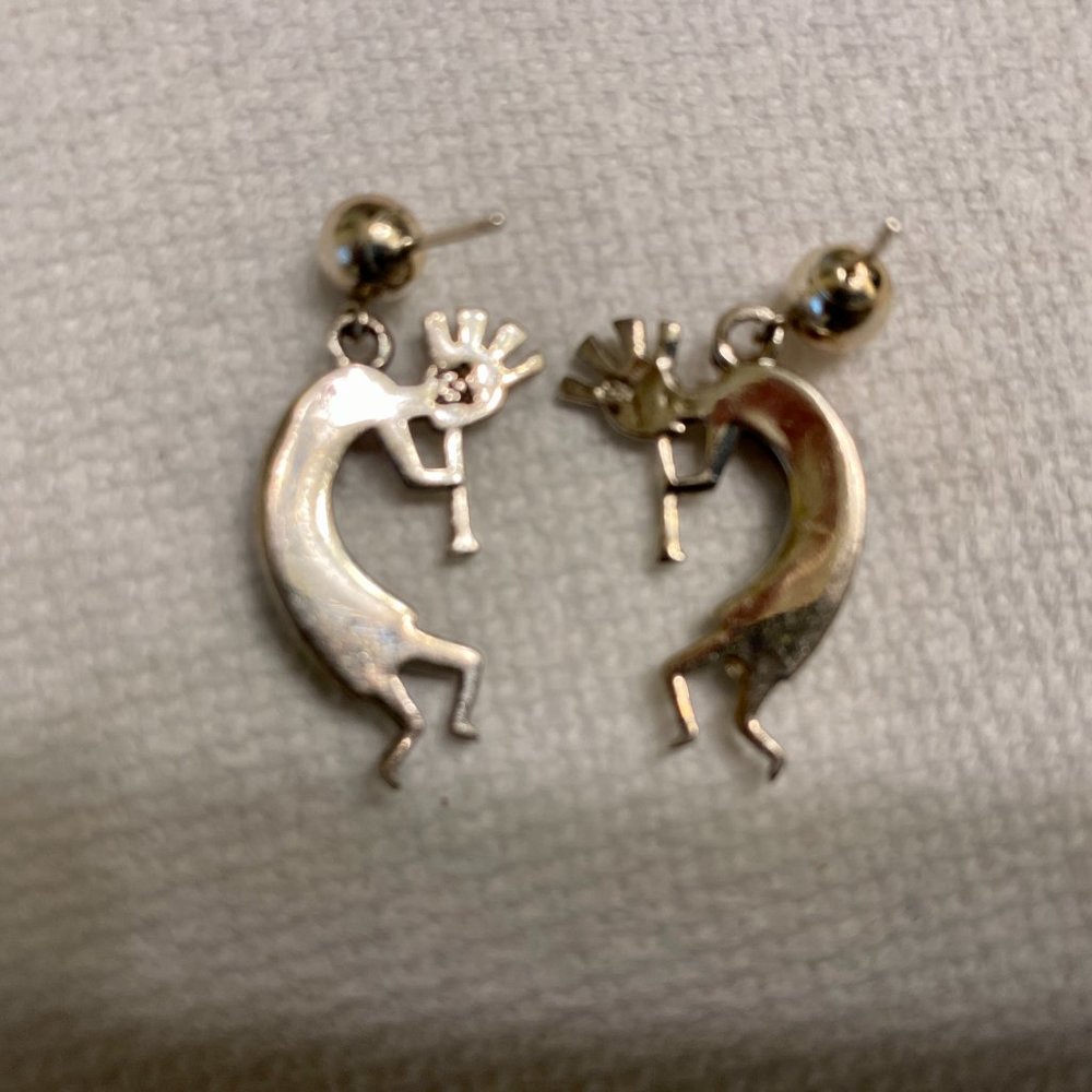 Kokopelli Flute Player Multi Inlay Sterling Silver 925 Earrings - Picture 6 of 12